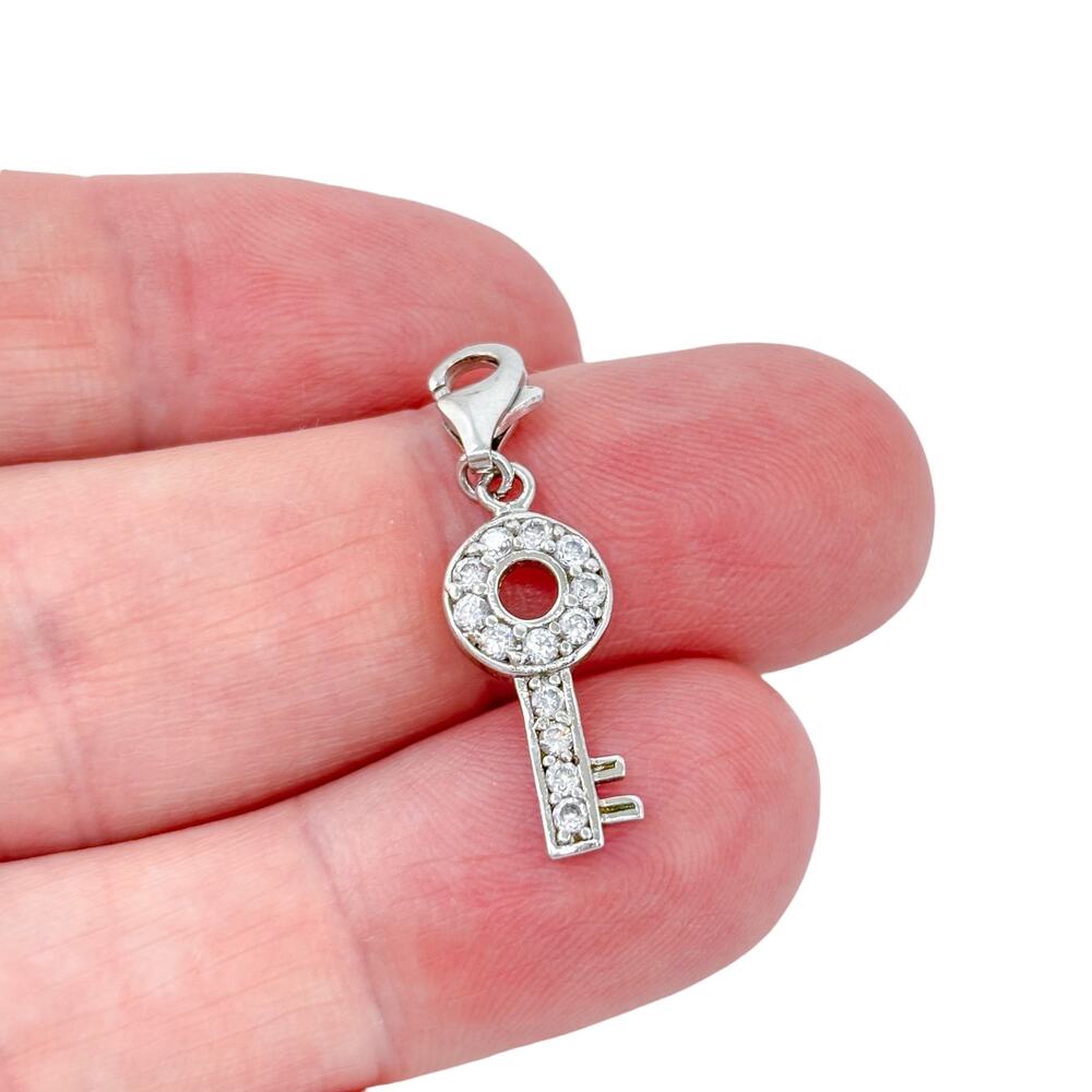 Vintage Sterling Silver 925 Cubic Zirconia Key Charm Pendant